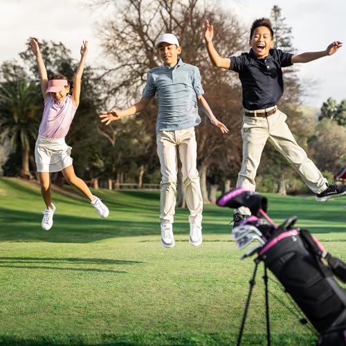 Precise XD-J Kids Golf Clubs Set – Boys’ & Girls’ Junior Golf Set with Lightweight Graphite Shafts, Hybrid, Putter & Stand Bag - Pink Ages 6-8 – Right-Handed