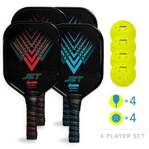 Franklin Sports - Aluminum Pickleball Paddle 4 Player Paddle and Ball Set- USA Pickleball (USAPA) Approved