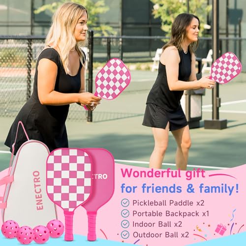Pink Pickleball Paddles Set of 2, USAPA Approved Fiberglass Pickle Ball Set with 2 Cute Lightweight Pickleball Rackets, 2 Indoor &2 Outdoor Balls, 1 Pickleball Bag for Women, Beginner, Youth