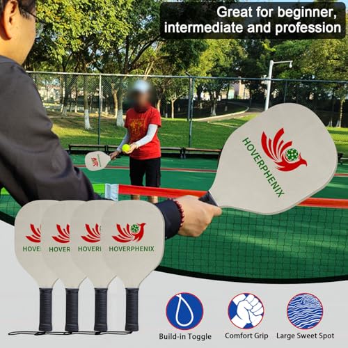 Hoverphenix Pickleball Set with Net for Driveway, Portable Regulation Size Pickleball Net System with Paddle Set of 4, Outdoor Pickleballs, Carry Bag, Weather Resistant Metal Frame