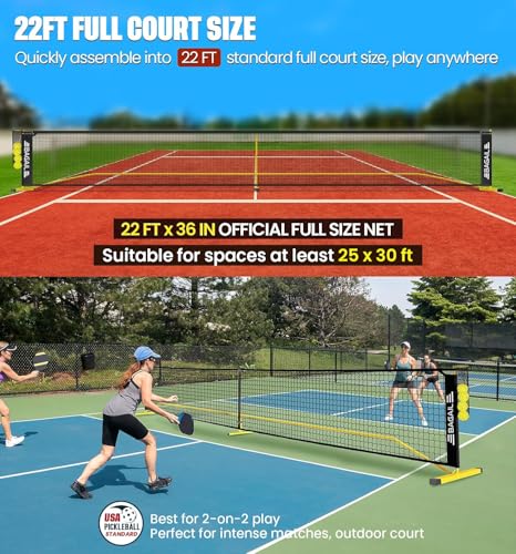 BAGAIL Portable Pickleball Net Set, 22 FT Regulation Size Pickle Ball Net with Ball Collector, Carry Bag, Easy Setup for Outdoor Indoor Driveway - Yellow