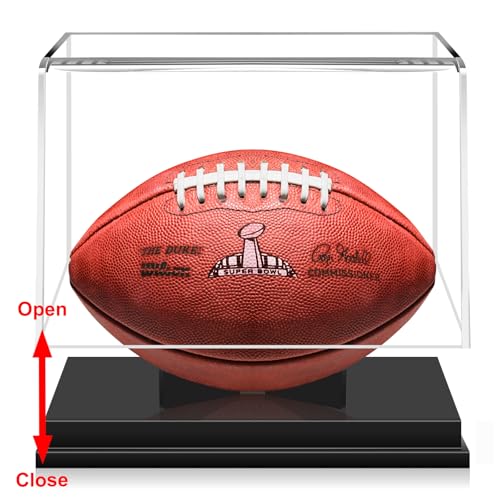 KKU Football Display Case, Acrylic Football Case Display Case Autographed Football Holder, No Assembly Required Football Display Box with Removable Built-in Football Display Stand