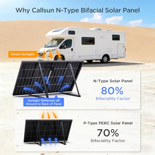 Callsun N-Type 16BB 400W Bifacial Solar Panel, 2Pcs 200 Watt Solar Panel 12V, 25% High Efficiency, Dual-module Parallel Anti-Shade Design, for RV Van Marine Home Rooftop Off-Grid Systems (2 Pack 200W)