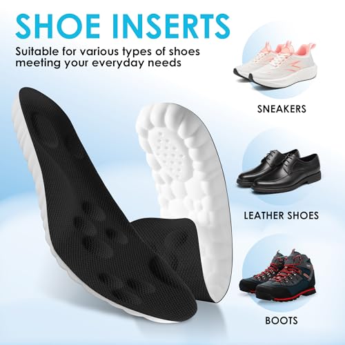 4D Cloud Steppers Insoles for Men and Women - Shock Absorption Inserts, Soft Anti-Fatigue, Relieve Foot Pain, Memory Foam Insoles for Shoes, Boots & Sneakers (Black, Men: US 7-10/ Women: US 8.5-12)