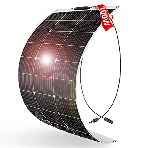 DOKIO 100W 18V Flexible Solar Panel Monocrystalline for 12V Battery Charging, Semi-Flexible ETFE Lightweight with MC4 for RV Marine Boat Camper Van Trailer Off-Grid Power