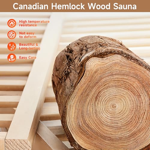 Real Relax Infrared Sauna 1 Person, Indoor Infrared Saunas for Home, Canadian Hemlock Wooden Dry Sauna, 950W 120V with Foot Warmer and 6 Heaters Panels, Compact Spa Room, 27.3"x33"x59"