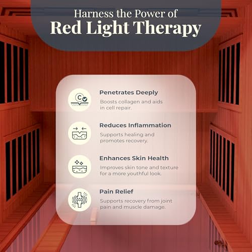 DYNAMIC SAUNAS Cardoba 2-Person Full Spectrum Infrared Sauna with Red Light Therapy & Bluetooth Speakers | Personal Indoor Dry Heat Sauna Room for Spa, Home & Gym – Made from Canadian Hemlock