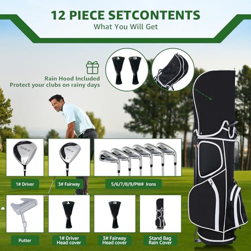 1GoTo-G Golf Clubs Set for Men, Complete Mens Golf Clubs Full Set Right Handed Includes Stand Bag with Rain Hood, 1#Driver 3#Wood 5# 6# 7# 8# 9# PW# Irons and Putter