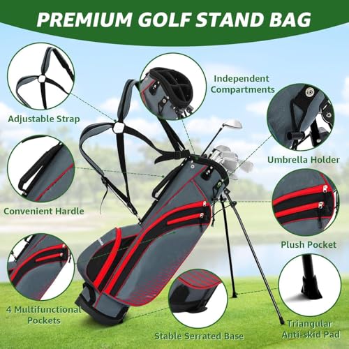XDriveMax 8-Piece Left/Right Hand Complete Golf Club Set for Men & Women: Wood, Hybrid, Irons, Putter & Bag - Beginner Friendly, High Distance & Accuracy,Right,Red