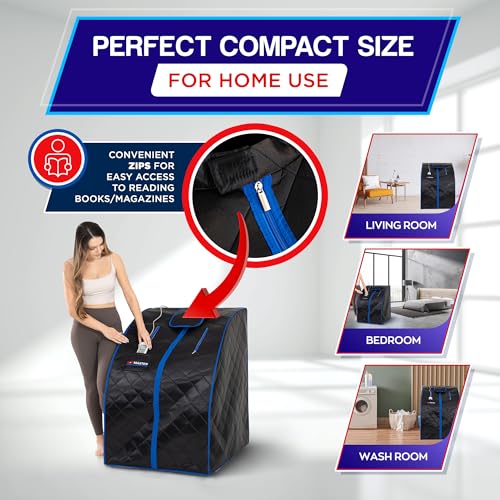 TopMaster Foldable Infrared Sauna, Portable Sauna for Home, Sauna Tent Sauna Box Portable, Indoor Portable Sauna with Foldable Chair, Wired Controller - Sauna Box for Home 1050W Power, Max 140°F Black