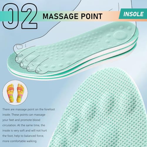 XINIFOOT 3 Pairs Breathable Shock Absorption Sport Shoe Insoles Elastic Soft Running Shoes Pad Replacement Insole for Men&Women Mint Green (S Men 5-6.5 / Women 7-8.5)