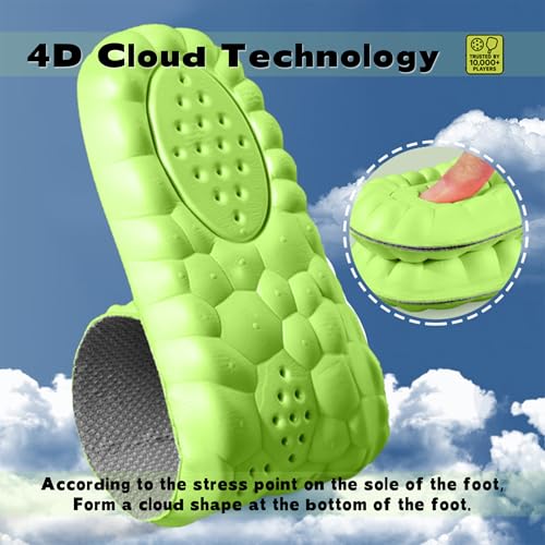 Pickleball Insoles - 2 Pairs of Pickleball Insoles for Men Women, 4D Cloud Arch Support Pickleball Inserts (Green,M11/W12)