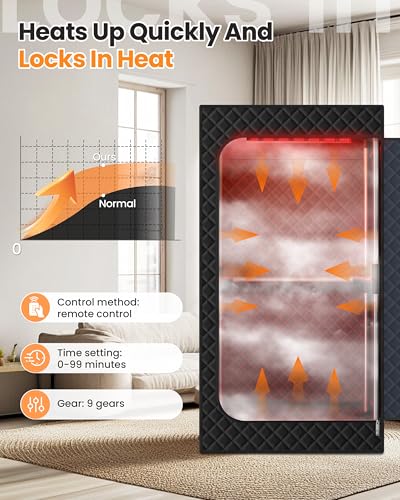 KASUE Portable Infrared Sauna, Steam Sauna Box with XL Steamer, 5-Layer Waterproof & Heat Insulation for Relaxation, Detoxification, Muscle Pain Relief Indoor & Outdoor(Obsidian Black)