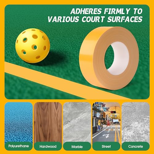 Pickleball Court Tape - 2" x 200 ft Temporary Line Marking Kit, No-Residue Yellow Tape for Easy Application & Removal. Perfect for Driveway, Backyard, Gym & Court Surfaces