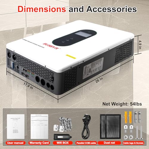 12000W Hybrid Solar Inverter 48V DC to 110V/120V AC Pure Sine Wave, 240V Split Phase, 200A MPPT Controller, Supports Grid-Tie/Off-Grid, Battery & Solar Charging for Home, RV, Backup Power