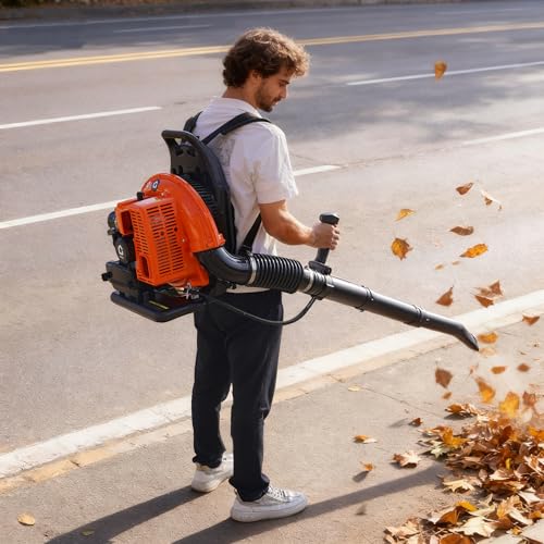 Backpack Blower Gas Powered, 4-HP 2-Cycle 66CC Engine, Gas Leaf Blower, 880 CFM & 320 MPH, Backpack Leaf Blower for Heavy Duty Lawn Care, Wet Leaf & Debris Clean
