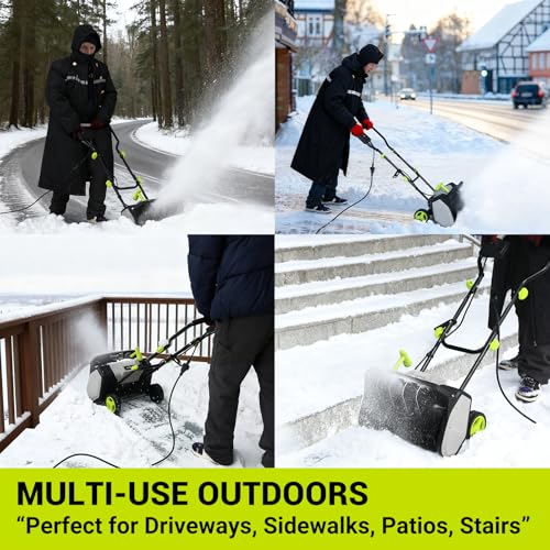 Electric Snow Shovel, 12-Amp Snow Blower 17" Wide & 6" Deep Clearing, Throws Snow 20 FT, Corded Snow Shovel Removal Tool with Adjustable Chute for Driveways, Sidewalks, Patios, Winter Storm Removal