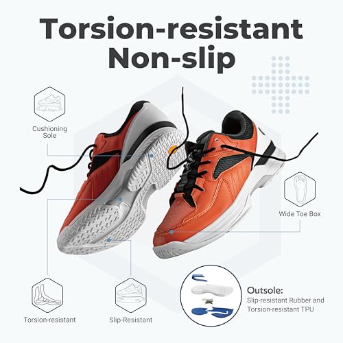 FitVille Men‘s Wide Pickleball Shoes All Court Tennis Shoes with Arch Support for Plantar Fasciitis (Orange, 11.5 Wide)