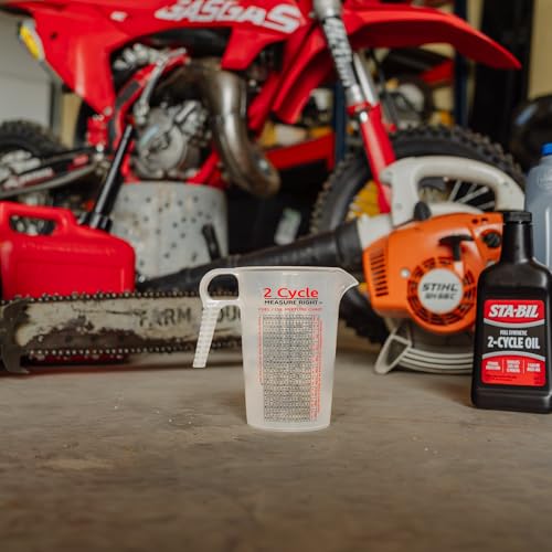 2 Stroke Oil Measuring Cup - 16 Oz Oil Gas Mixing Pitcher with 15-In-1 Ratio Conversion Chart for Outboard Motors, Chainsaws, Weed Eaters, Lawn Equipment, ATVs, Boats, Snowmobiles, Trimmers, Blowers