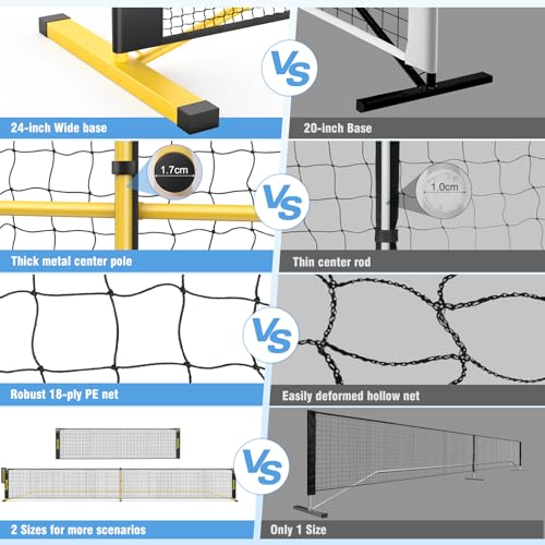 TYRSEN Portable Pickleball Net for Driveway, 22 FT Regulation Size & 11 FT Half Court Size Pickleball Net with Ball Collector, 2-in-1 Pickle Ball Net with Carry Bag for Outdoor Indoor Garages