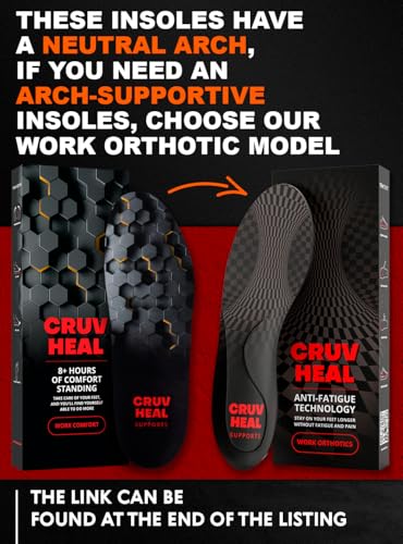 CRUVHEAL Work Comfort Orthotic Insoles - Anti Fatigue Shoe Insert Men Women - Low Arch Support - Shock Absorption - Foot Pain Relief - Work Boot Insoles (M, Black)