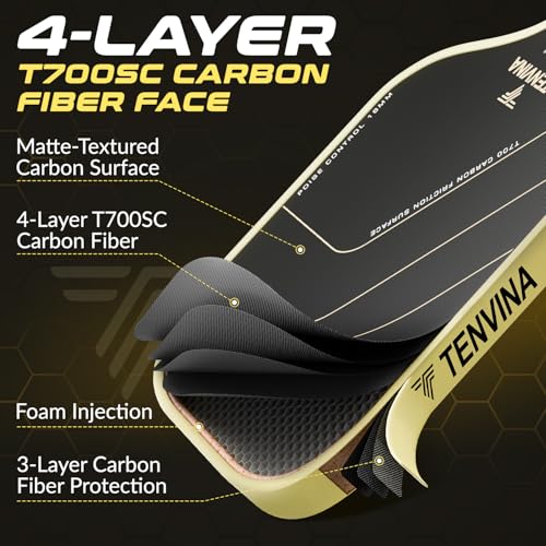 NHYHN TENVINA Pickle Ball Paddle, Thermoforming 4-Layer T700SC Friction Carbon Fiber Pickleball Paddle, USAPA Approved Professional Pickleball Paddles Offering Strong Spin and Power for Athletes