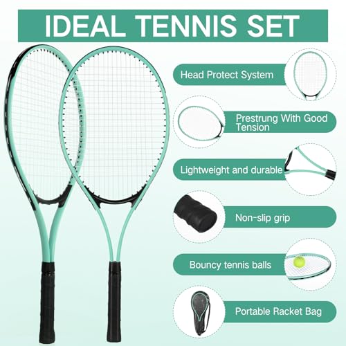 Motionchic 4 Pcs Tennis Rackets for Adult Recreational 4 Players 27" Tennis Racquet Lightweight Tennis Racket with 3 Tennis Balls for Training Beginners with Overgrips Carry Bag (Pink,Green,Blue,Red)