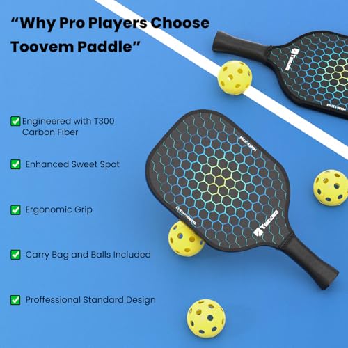 Toovem Carbon Fiber Pickleball Paddles – Lightweight 2 Sets T300 / 1 Set T700 Pickleball Paddle Carbon Fiber Racket, Pickle Ball Paddles Gifts with Bag & 4 Balls, for Beginner to Advanced Players