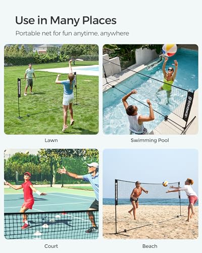 SONGMICS 10 ft Badminton Net, Height Adjustable Volleyball Net, Pickleball Net with Poles, Foldable Nylon Net for Tennis Indoor Outdoor Court, Black USYQ300HV1