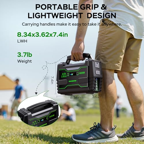 MARBERO Solar Generator 155Wh with 30W Solar Panel Portable Power Station with 2x 100W AC Outlets(Peak 150W), QC3.0 USB UL Certified for Home Blackout, Camping, RV Travel, Ultra-Light & Silent Fan