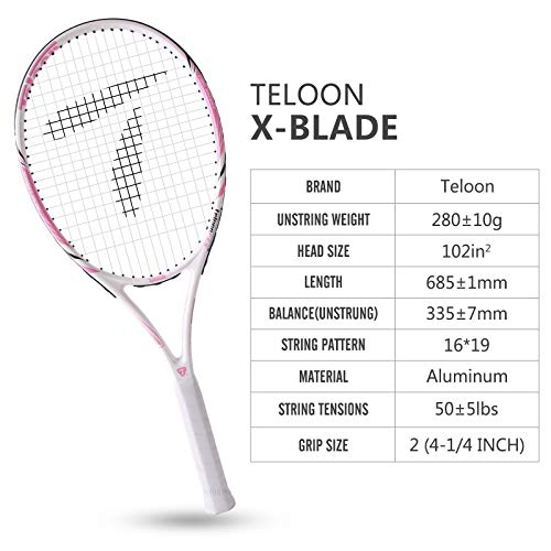 Teloon Recreational Adult Tennis Rackets-27 inch Tennis Racquet for Men and Women College Students Beginner Tennis Racket. (V9-Pink and White)
