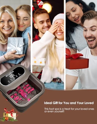 OOAMBB Collapsible Foot Spa with Heat, Bubble and Temp Control, Foot Bath Massager with XL Touch Screen and Massage Rollers, Foot Soaking Tub, Pedicure Foot spa for Stress Relief (Grey)