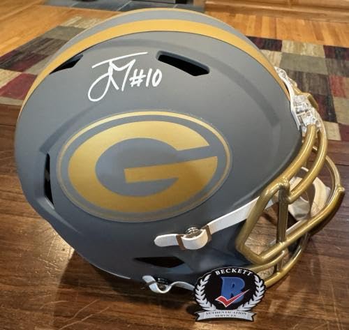 Jordan Love Autographed Bay Packers Slate Full Size Helmet Witness Beckett - Autographed NFL Helmets