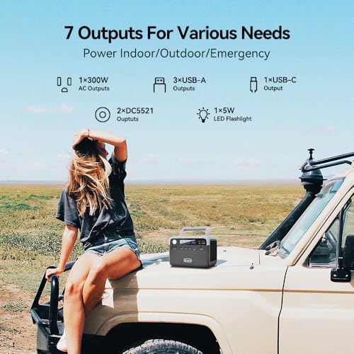 FF Flashfish Portable Power Station, 230Wh LiFePO4 Battery Pack, Solar Generator With 300W AC Output(Peak 600W), Backup Power Emergency Power Supply For Home, Camping, CPAP