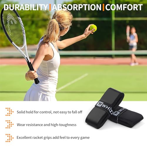 COIDEA Tennis Racket Grip Tape, 6 Pack Precut Anti Slip Tennis Grip Tape, Super Absorbent Dry Feel Tennis Grips Overgrip for Tennis, Pickleball, Black