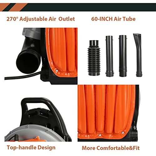 Gas Leaf Blower, 63-CC 3-HP 2-Cycle Backpack Leaf Blower, 665-CFM, 2800 RPM, Powerful Clearing Performance, Leaf Blower for Lawn Care, Gass Powered Leaf Blower Snow Blower Grass Blower (Orange)