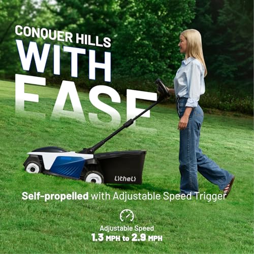 Electric Lawn Mower, Self-propelled Lawn Mower Cordless 40V(2x20V) 18.5" Brushless Mower with Electric Cutting Height Adjustment, Higher Rotation Speed, 2 x 4.0Ah Battery and Rapid Charge Included
