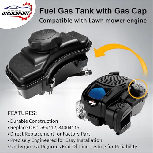 84004115 Fuel Gas Tank with Lawnmower Gas Cap Engine Fuel Tank Replacement Part Compatible with Lawn mower Engine 093J02-0093-F1 103M05-0026-F1 103M0B-0040-F1 & More, Replace#: 594112