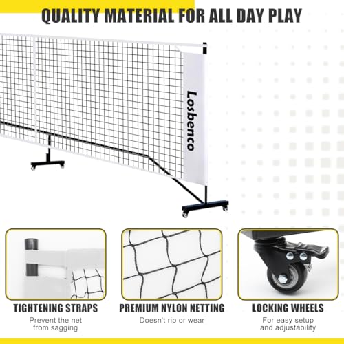 Losbenco Portable Pickleball Net with Wheels - 6-in-1 Adjustable Height Metal Frame Mesh, Standard Size 22FT, Pickleball, Tennis, Volleyball, Football Backyard Outdoor Game Net for Adults and Kids
