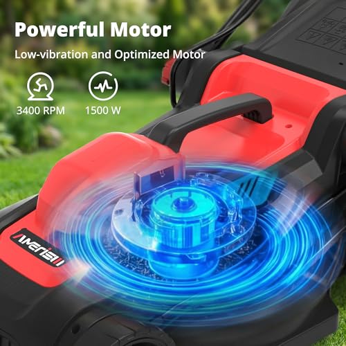 AMERISUN 14-Inch 2IN1 Electric Lawn Mower, 12.5 Amp 1500W Corded Push Mower with 6-Position Height Adjustment, 10-Gallon Grass Catcher & Mulching Kit, Lightweight Lawn Mower for Small to Medium Yards