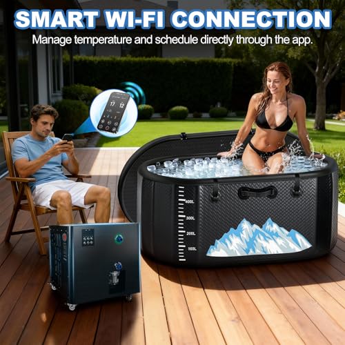 Cold Plunge Tub, 248 Gallon, 1 Horsepower, Heavy-Duty Ice Bath Tub for Athletes with Hot & Cold, Portable Inflatable Plunge Chiller with Water Treatment Kit, Immersion Therapy, WiFi (Black, 1 Set)