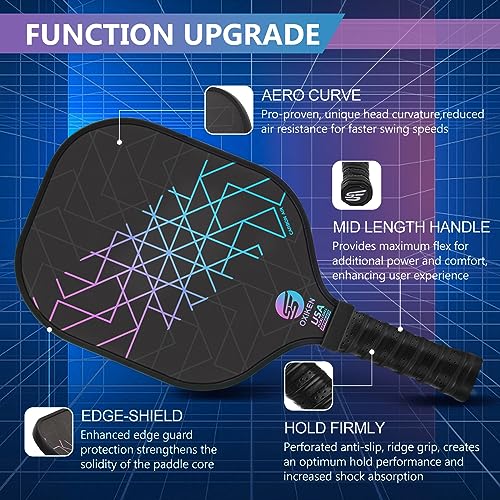 SS OXIKEN Pickleball Paddles Set of 2, USAPA Approved Carbon Fiber Pickle Ball Paddle (CHS) Polypropylene Honeycomb Core, Anti Slip Sweat Absorbing Grip, 2 Outdoor Pickleball, 2 Indoor Pickleball, Bag