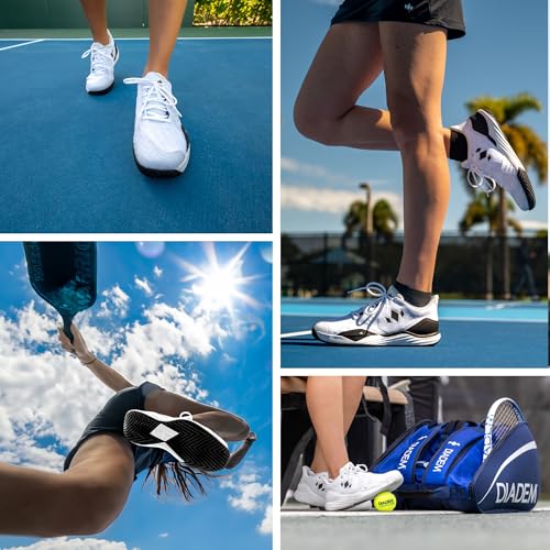 Diadem Court Burst | Women's Pickleball & Tennis Shoes for Stability, Speed, Performance & Comfort, White, US Size M6/W7.5