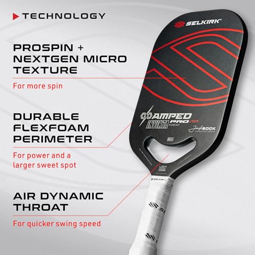 Selkirk Sport Amped Pro Air Pickleball Paddle | Fiberglass Pickleball Paddles with a Polypropylene X5+ 16mm Core | Throatflex | Flex Foam | Pickleball Rackets Made in The USA | Invikta Jack Sock