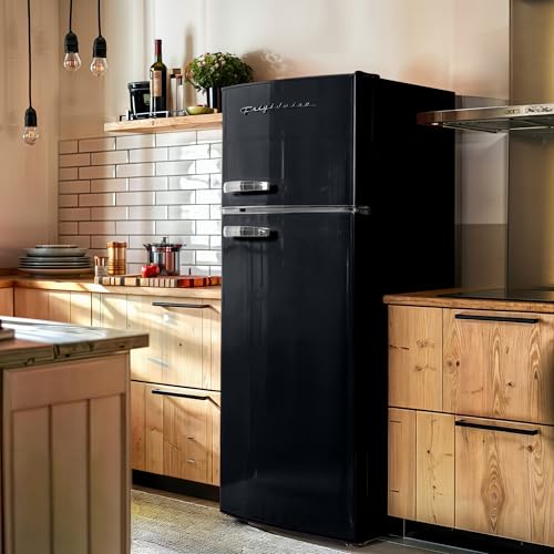 Frigidaire EFR753 Retro Apartment Size Refrigerator with Top Freezer - 2 Door Fridge with 7.5 Cu Ft of Storage Capacity, Adjustable Spill-Proof Shelves, Door & Crisper Bins, Black