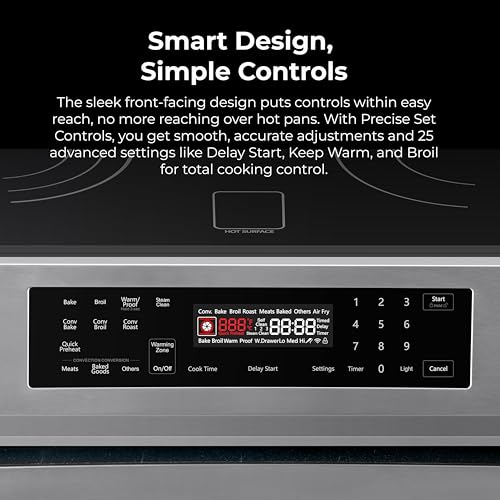 Kenmore 2296833 5.6 cu. ft. Front Control Electric Range Oven - True Convection with 5 Elements, Steam Clean Oven, Broil Function, Chrome Racks, Precision Set Controls, Large Window - Stainless Steel