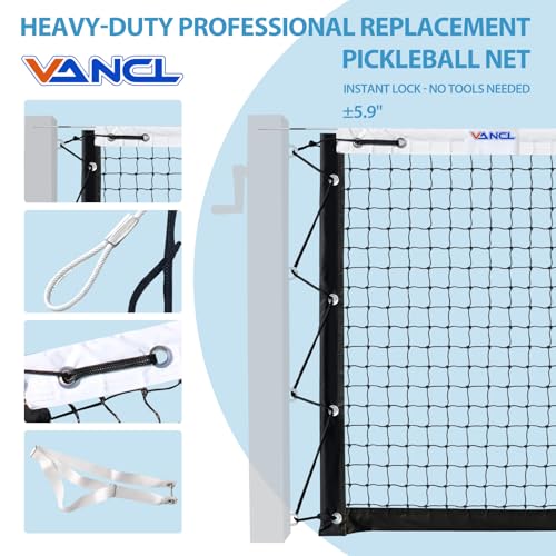 VANCL Professional Pickleball Replacement Net – 22' x 3' Heavy Duty Tournament-Grade Net for Indoor & Outdoor Courts – Fits Standard Posts, Official Regulation Size (Net Only, Black)