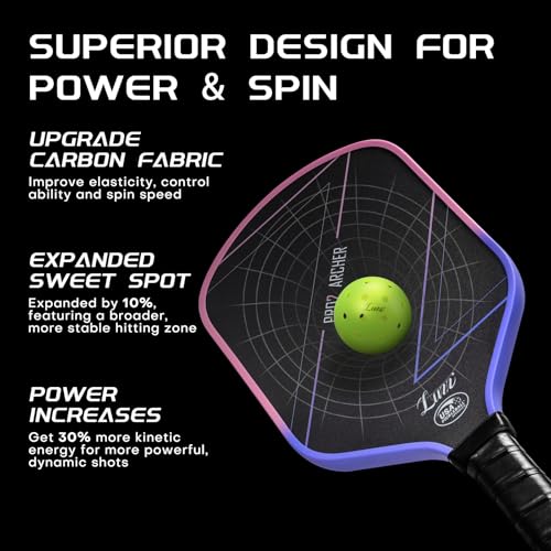 LUZZ Pickleball Paddles, T700 Carbon Fiber Professional Pickleball Paddle Pro2 Intermediate Pickle Ball Rackets(16mm) Exceptional Spin and Power Thermoformed Pro for Professional Players Archer JB