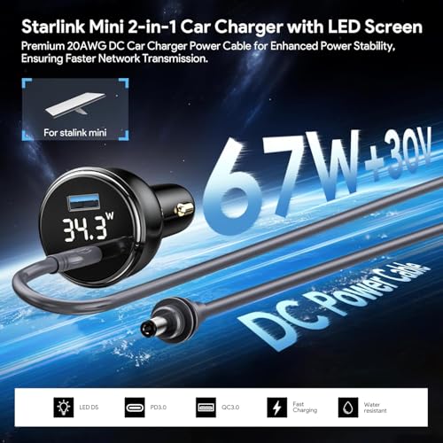 ELUTENG Starlink Mini Cable 16FT DC Power Cable + Starlink Cigarette Lighter Adapter 12V Car Adapter Power Cable 18AWG Waterproof Cigarette Lighter to DC Cord 12V-24V for Starlink Mini Accessories