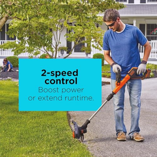 BLACK+DECKER 20V MAX 12 Inch Weed Eater Cordless String Trimmer and Wheeled Edger Lawn Tool with Spool, 2.5Ah Battery and Charger Included, Lightweight, 2 Speed PowerDrive (LST522)